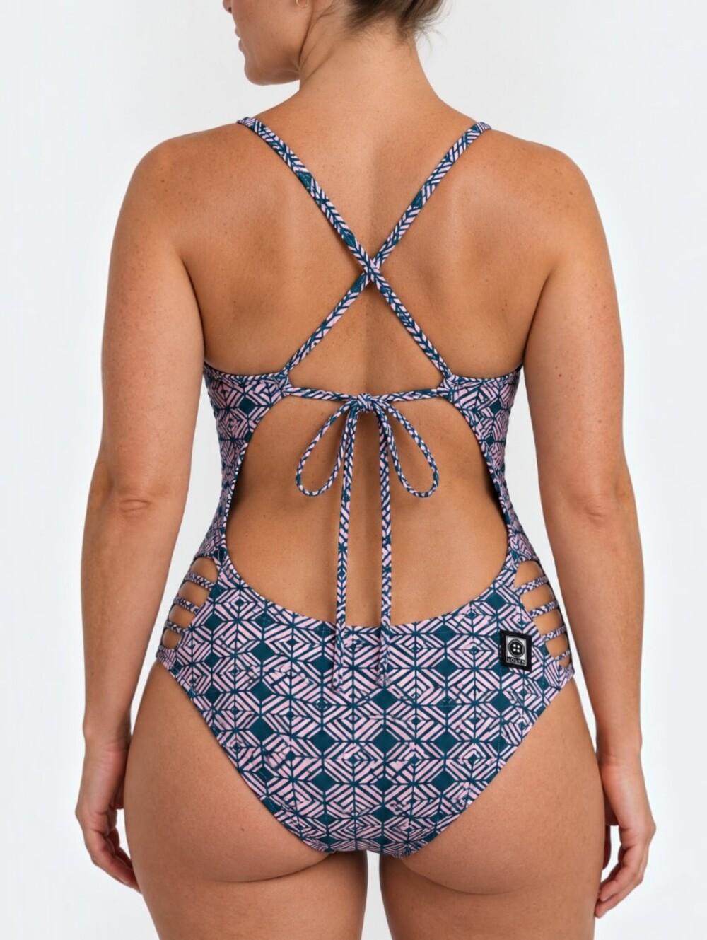 Jolyn Onesie Gavin 2 Tie Back Swimsuit Geometric Pink Green Strappy Cutout 36
